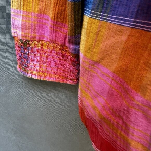 Soft Surroundings Petite XL Plaid Shirt Button Smocked Collared Top - Picture 4 of 10